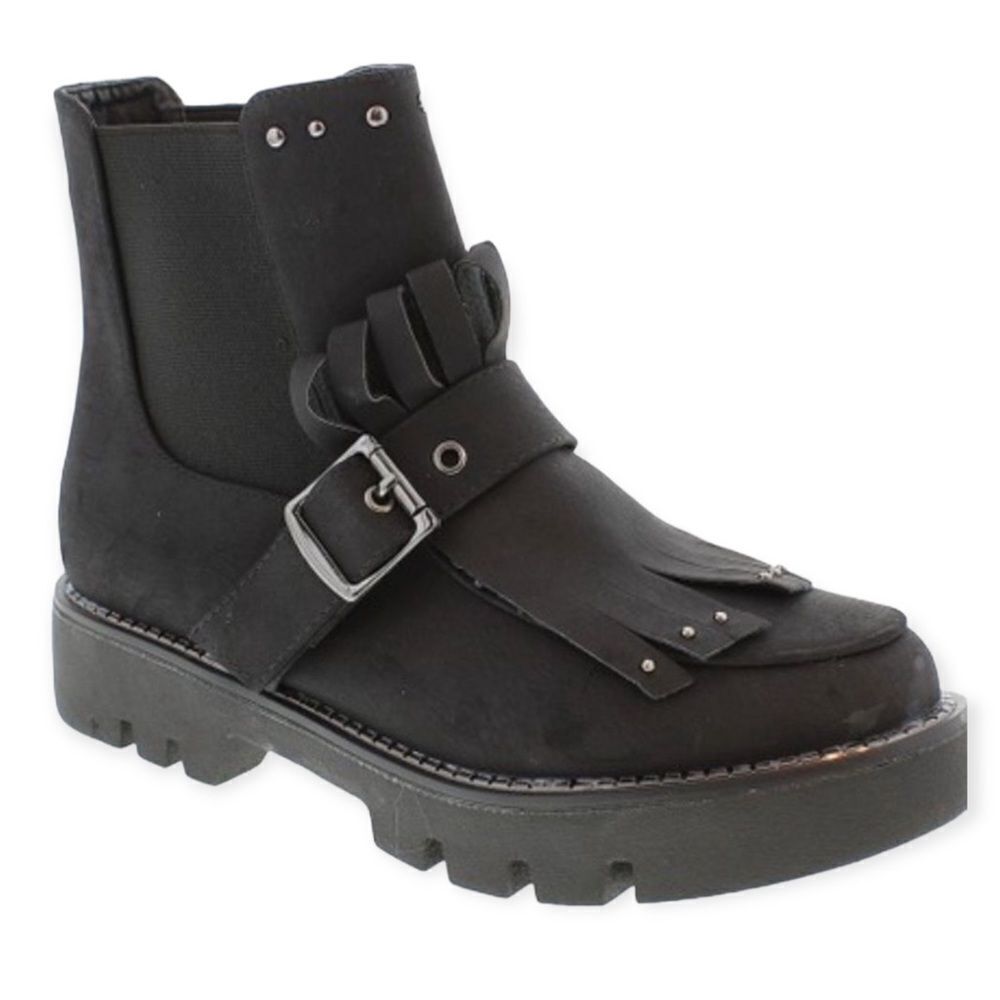 Black Studded Fringe Tassel Moto Ankle Booties Boots -NEW